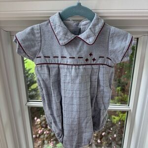 Bell Bird Gray and Burgundy Flannel Check Bubble Romper Size 12 Months Unisex
